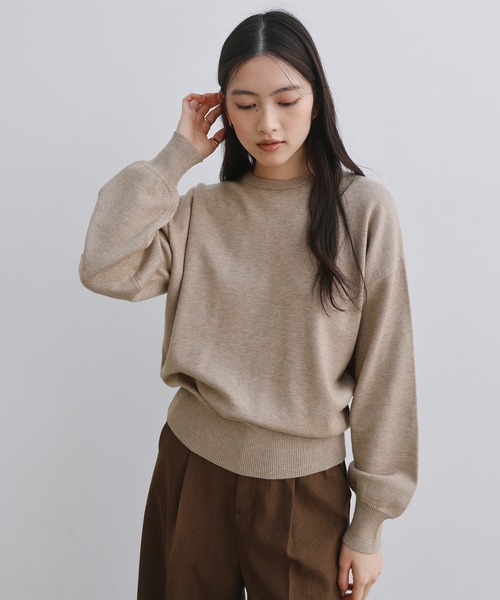 新色追加】クルーネック無地ボーダー長袖ニットトップス（ニット