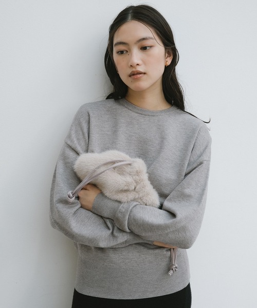 新色追加】クルーネック無地ボーダー長袖ニットトップス（ニット