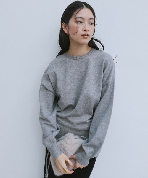 セール】【新色追加】クルーネック無地ボーダー長袖ニットトップス