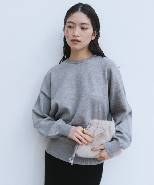 セール】【新色追加】クルーネック無地ボーダー長袖ニットトップス