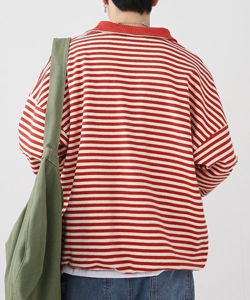 WESTBOY(ウエストボーイ)の「ルーズシルエットニットボーダーポロシャツ WO22WTP03【WB ORIGINALS】(ポロシャツ・メンズ・ブラック/レッド/グリーン・M/L/XL)」の12枚目の写真