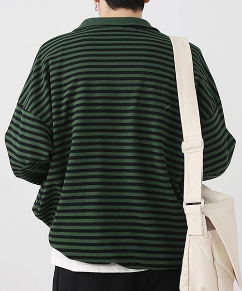 WESTBOY(ウエストボーイ)の「ルーズシルエットニットボーダーポロシャツ WO22WTP03【WB ORIGINALS】(ポロシャツ・メンズ・ブラック/レッド/グリーン・M/L/XL)」の6枚目の写真