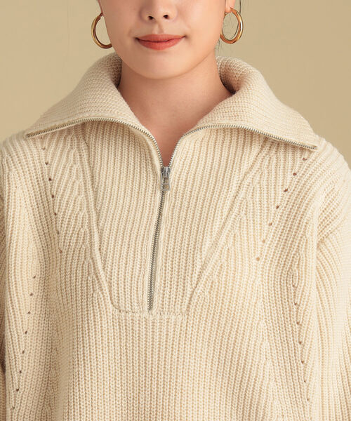 Ray BEAMS（レイビームス）の「Ray BEAMS / アゼアミ ハーフジップ ポロ ニット（ニット/セーター・レディース・オフホワイト/ブラウン・ONE SIZE）」の15枚目の写真