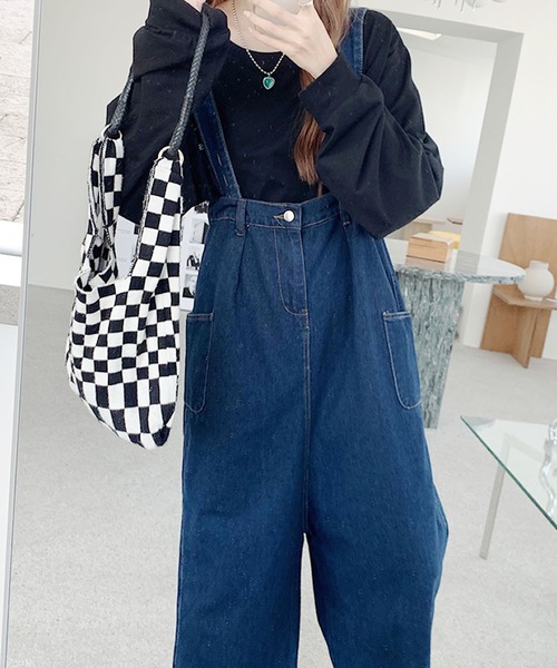 Grandeir（グランディール）の「ゆるデニムワイドサロペット（サロペット/オーバーオール・レディース・インディゴブルー・M/L/XXL/XL）」の4枚目の写真