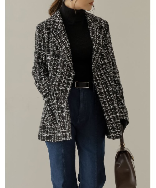 Re:EDIT（リエディ）の「MIXツイードダブルテーラードジャケット（テーラードジャケット・レディース・ブラック/ホワイト・MEDIUM/LARGE）」の5枚目の写真