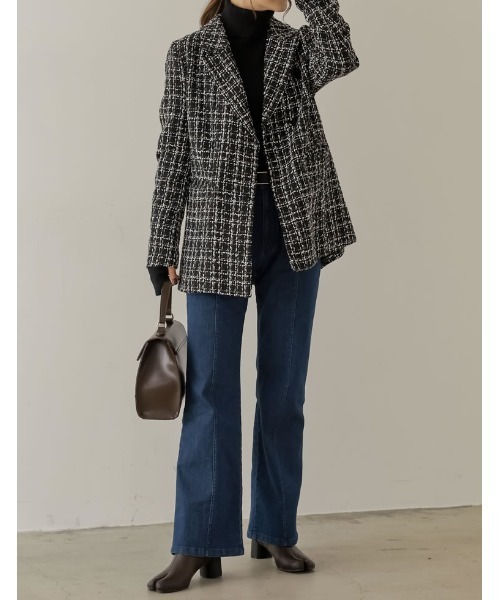 Re:EDIT（リエディ）の「MIXツイードダブルテーラードジャケット（テーラードジャケット・レディース・ブラック/ホワイト・MEDIUM/LARGE）」の3枚目の写真