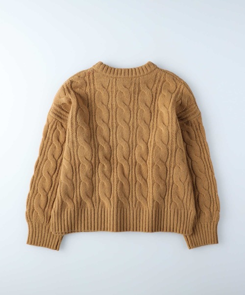 HONEYSUCKLE ROSE（ハニーサックルローズ）の「【HONEYSUCKLE ROSE】ケーブルクルーネックニット（ニット/セーター・レディース・オフホワイト/パープル/キャメル・L/M）」の4枚目の写真