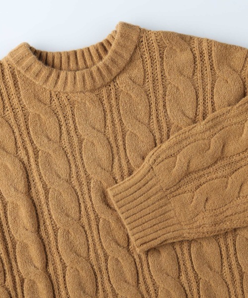 HONEYSUCKLE ROSE（ハニーサックルローズ）の「【HONEYSUCKLE ROSE】ケーブルクルーネックニット（ニット/セーター・レディース・オフホワイト/パープル/キャメル・L/M）」の5枚目の写真