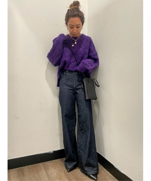 HONEYSUCKLE ROSE（ハニーサックルローズ）の「【HONEYSUCKLE ROSE】ケーブルクルーネックニット（ニット/セーター・レディース・オフホワイト/パープル/キャメル・L/M）」の14枚目の写真