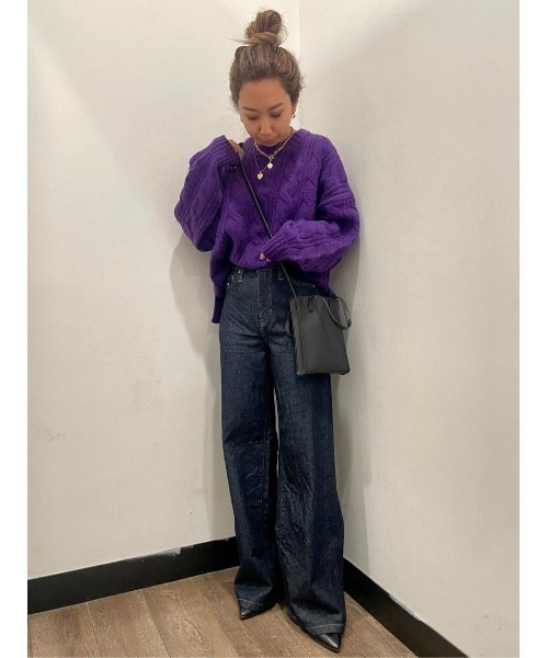 HONEYSUCKLE ROSE（ハニーサックルローズ）の「【HONEYSUCKLE ROSE】ケーブルクルーネックニット（ニット/セーター・レディース・オフホワイト/パープル/キャメル・L/M）」の15枚目の写真