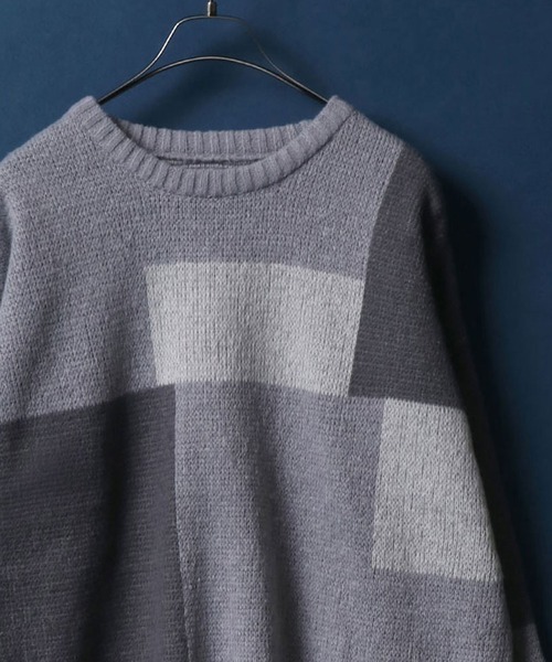 ANPAS（アンパス）の「Color Switching Design Knit Pullover/切り替え オーバーサイズ ニット プルオーバー（ニット/セーター・メンズ・ブラック系その他2/ブラック系その他3/ベージュ系その他2/ブルー系その他2/ブラック系その他/グレー系その他/ベージュ系その他/グリーン系その他/ブルー系その他/レッド系その他・M/L）」の4枚目の写真