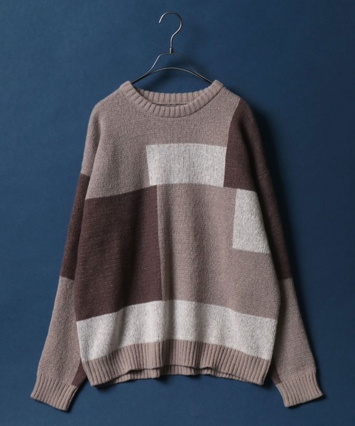 ANPAS（アンパス）の「Color Switching Design Knit Pullover/切り替え オーバーサイズ ニット プルオーバー（ニット/セーター・メンズ・ブラック系その他2/ブラック系その他3/ベージュ系その他2/ブルー系その他2/ブラック系その他/グレー系その他/ベージュ系その他/グリーン系その他/ブルー系その他/レッド系その他・M/L）」の5枚目の写真