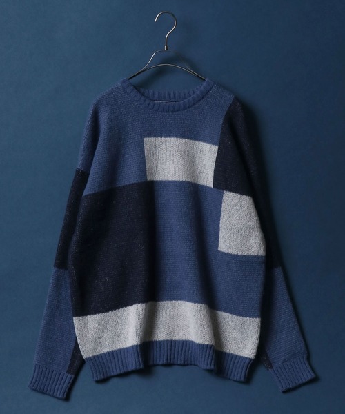 ANPAS（アンパス）の「Color Switching Design Knit Pullover/切り替え オーバーサイズ ニット プルオーバー（ニット/セーター・メンズ・ブラック系その他2/ブラック系その他3/ベージュ系その他2/ブルー系その他2/ブラック系その他/グレー系その他/ベージュ系その他/グリーン系その他/ブルー系その他/レッド系その他・M/L）」の8枚目の写真
