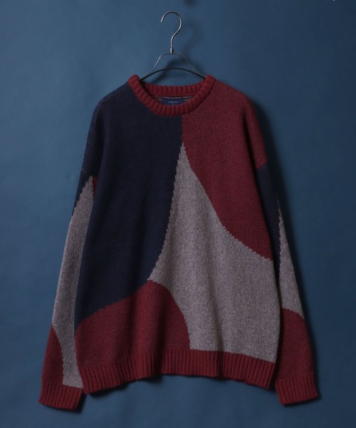 ANPAS（アンパス）の「Color Switching Design Knit Pullover/切り替え オーバーサイズ ニット プルオーバー（ニット/セーター・メンズ・ブラック系その他2/ブラック系その他3/ベージュ系その他2/ブルー系その他2/ブラック系その他/グレー系その他/ベージュ系その他/グリーン系その他/ブルー系その他/レッド系その他・M/L）」の10枚目の写真