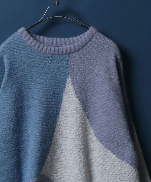 ANPAS（アンパス）の「Color Switching Design Knit Pullover/切り替え オーバーサイズ ニット プルオーバー（ニット/セーター・メンズ・ブラック系その他2/ブラック系その他3/ベージュ系その他2/ブルー系その他2/ブラック系その他/グレー系その他/ベージュ系その他/グリーン系その他/ブルー系その他/レッド系その他・M/L）」の9枚目の写真