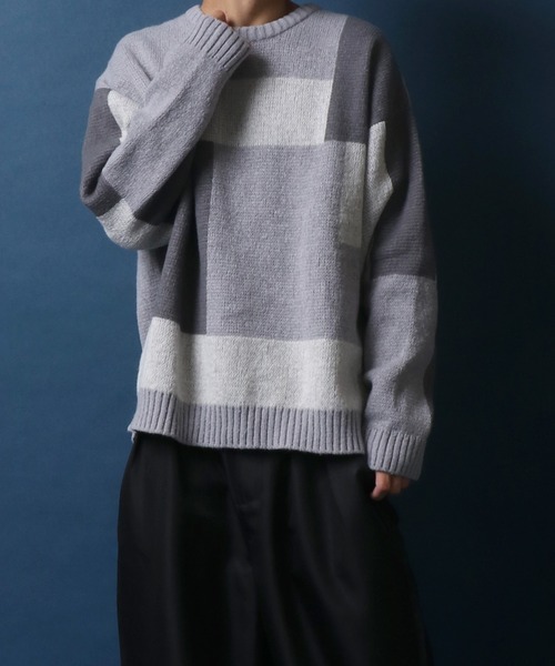 ANPAS（アンパス）の「Color Switching Design Knit Pullover/切り替え オーバーサイズ ニット プルオーバー（ニット/セーター・メンズ・ブラック系その他2/ブラック系その他3/ベージュ系その他2/ブルー系その他2/ブラック系その他/グレー系その他/ベージュ系その他/グリーン系その他/ブルー系その他/レッド系その他・M/L）」の20枚目の写真