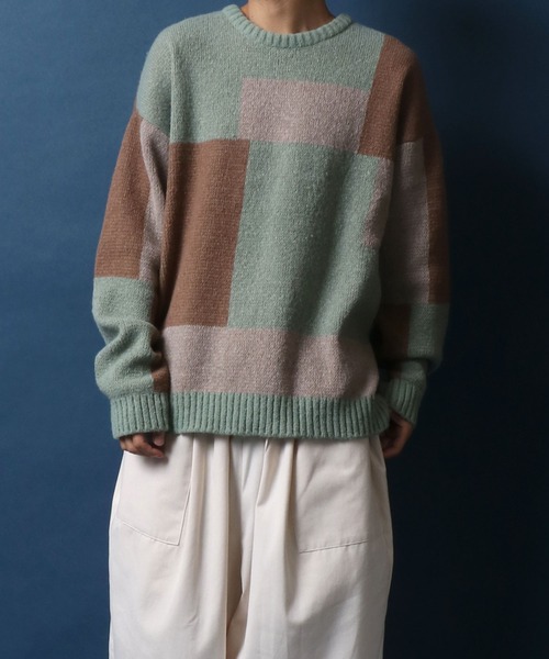 ANPAS（アンパス）の「Color Switching Design Knit Pullover/切り替え オーバーサイズ ニット プルオーバー（ニット/セーター・メンズ・ブラック系その他2/ブラック系その他3/ベージュ系その他2/ブルー系その他2/ブラック系その他/グレー系その他/ベージュ系その他/グリーン系その他/ブルー系その他/レッド系その他・M/L）」の21枚目の写真