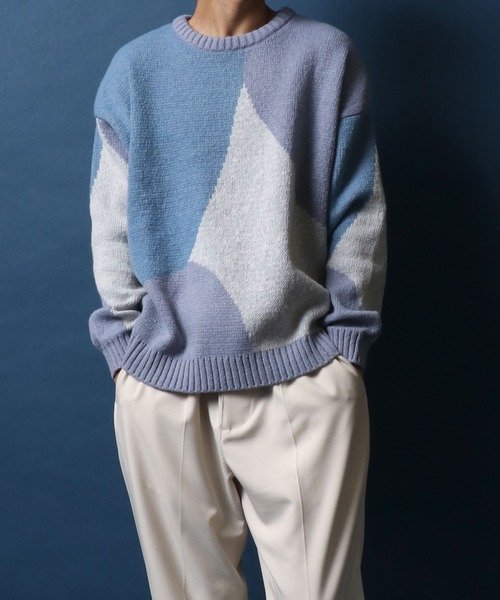 ANPAS（アンパス）の「Color Switching Design Knit Pullover/切り替え オーバーサイズ ニット プルオーバー（ニット/セーター・メンズ・ブラック系その他2/ブラック系その他3/ベージュ系その他2/ブルー系その他2/ブラック系その他/グレー系その他/ベージュ系その他/グリーン系その他/ブルー系その他/レッド系その他・M/L）」の22枚目の写真