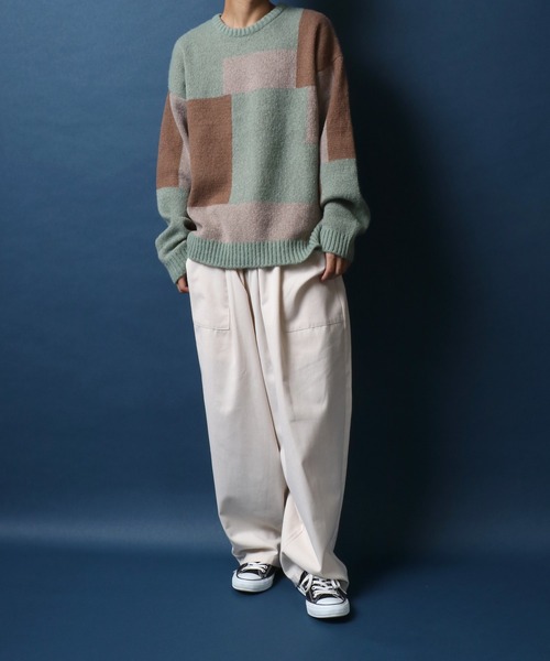 ANPAS（アンパス）の「Color Switching Design Knit Pullover/切り替え オーバーサイズ ニット プルオーバー（ニット/セーター・メンズ・ブラック系その他2/ブラック系その他3/ベージュ系その他2/ブルー系その他2/ブラック系その他/グレー系その他/ベージュ系その他/グリーン系その他/ブルー系その他/レッド系その他・M/L）」の16枚目の写真