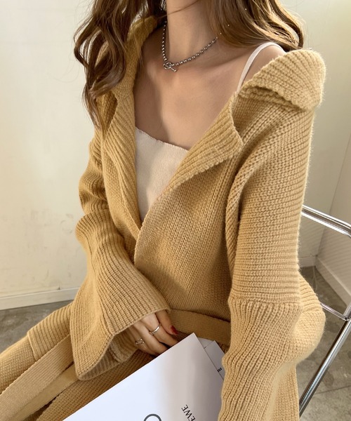 Futier land（フューティアランド）の「ロングニットテーラーガウン（その他アウター・レディース・キャメル/ダークブラウン/アイボリー・FREE）」の3枚目の写真