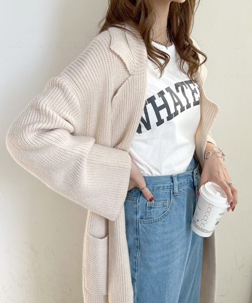 Futier land（フューティアランド）の「ロングニットテーラーガウン（その他アウター・レディース・キャメル/ダークブラウン/アイボリー・FREE）」の2枚目の写真