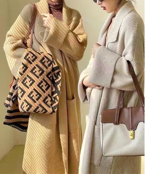 Futier land（フューティアランド）の「ロングニットテーラーガウン（その他アウター・レディース・キャメル/ダークブラウン/アイボリー・FREE）」の5枚目の写真