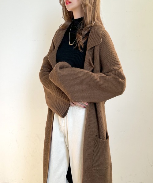 Futier land（フューティアランド）の「ロングニットテーラーガウン（その他アウター・レディース・キャメル/ダークブラウン/アイボリー・FREE）」の7枚目の写真