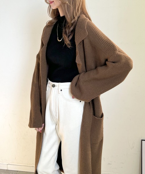 Futier land（フューティアランド）の「ロングニットテーラーガウン（その他アウター・レディース・キャメル/ダークブラウン/アイボリー・FREE）」の8枚目の写真