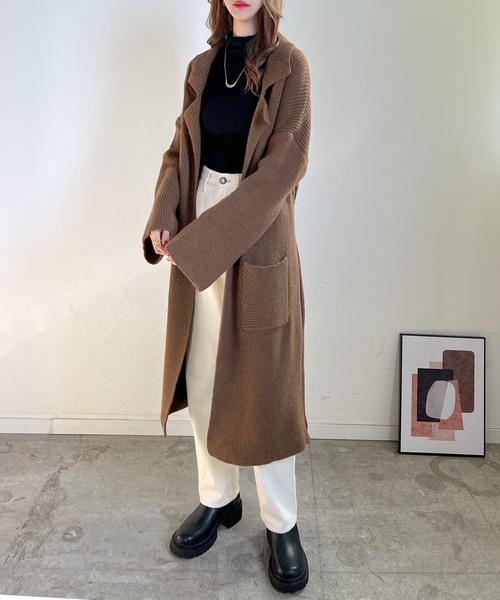 Futier land（フューティアランド）の「ロングニットテーラーガウン（その他アウター・レディース・キャメル/ダークブラウン/アイボリー・FREE）」の9枚目の写真