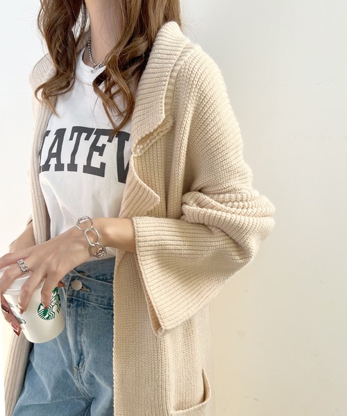 Futier land（フューティアランド）の「ロングニットテーラーガウン（その他アウター・レディース・キャメル/ダークブラウン/アイボリー・FREE）」の13枚目の写真