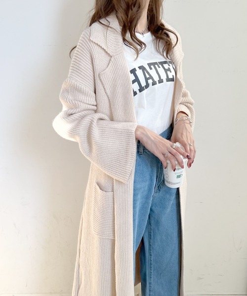 Futier land（フューティアランド）の「ロングニットテーラーガウン（その他アウター・レディース・キャメル/ダークブラウン/アイボリー・FREE）」の14枚目の写真