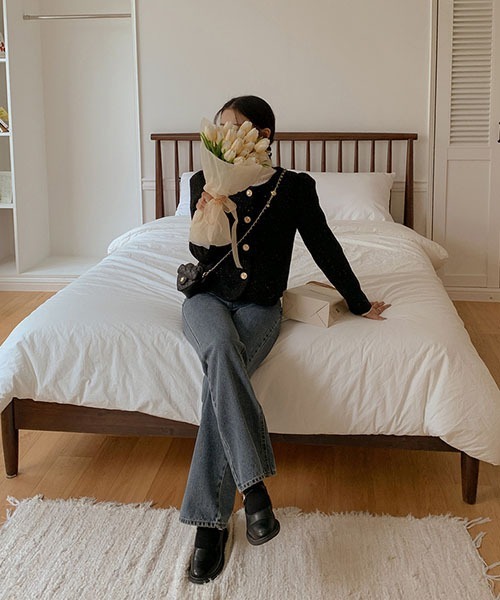SONA(ソナ)の「SONYUNARA ゴールドボタンツイードジャケット(ノーカラージャケット・レディース・ブラック・ONE SIZE)」の4枚目の写真