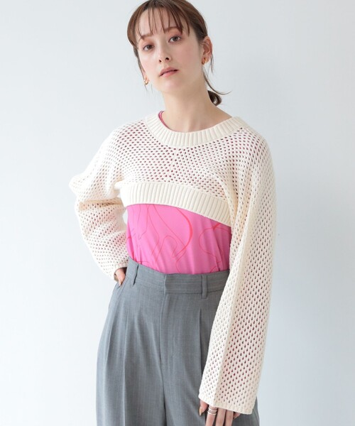 Ray BEAMS(レイビームス)の「Ray BEAMS / メッシュ アーム ボレロ(ニット/セーター・レディース・オフホワイト/ブルー/ブラック・ONE SIZE)」の1枚目の写真