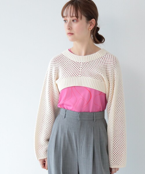 Ray BEAMS(レイビームス)の「Ray BEAMS / メッシュ アーム ボレロ(ニット/セーター・レディース・オフホワイト/ブルー/ブラック・ONE SIZE)」の11枚目の写真