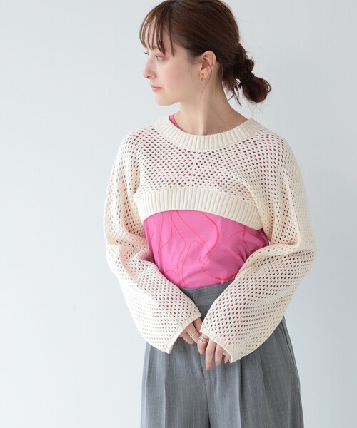 Ray BEAMS(レイビームス)の「Ray BEAMS / メッシュ アーム ボレロ(ニット/セーター・レディース・オフホワイト/ブルー/ブラック・ONE SIZE)」の12枚目の写真