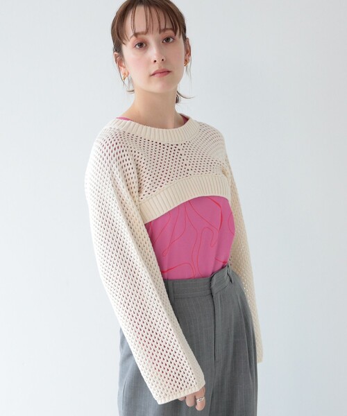 Ray BEAMS(レイビームス)の「Ray BEAMS / メッシュ アーム ボレロ(ニット/セーター・レディース・オフホワイト/ブルー/ブラック・ONE SIZE)」の13枚目の写真