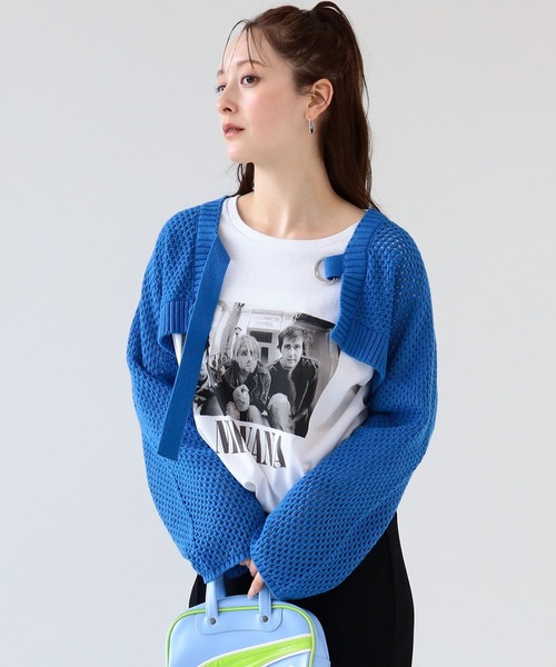 Ray BEAMS(レイビームス)の「Ray BEAMS / メッシュ アーム ボレロ(ニット/セーター・レディース・オフホワイト/ブルー/ブラック・ONE SIZE)」の3枚目の写真