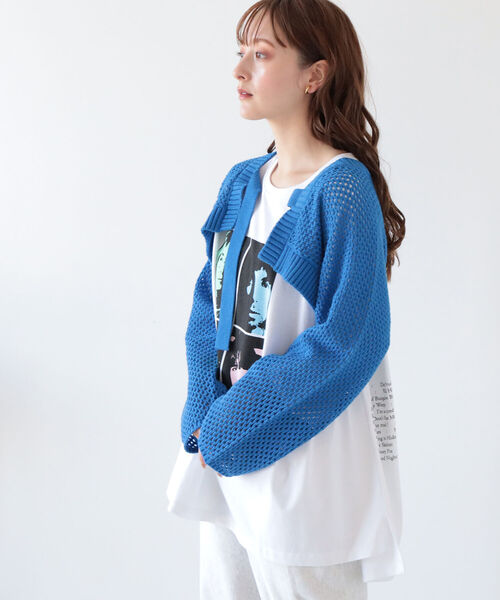 Ray BEAMS(レイビームス)の「Ray BEAMS / メッシュ アーム ボレロ(ニット/セーター・レディース・オフホワイト/ブルー/ブラック・ONE SIZE)」の15枚目の写真