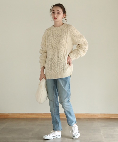 aity(アイティ)の「ウエストリブデニムサルエルパンツ(デニムパンツ・レディース・ブルー/ワンウォッシュ/ネイビー・M)」の10枚目の写真