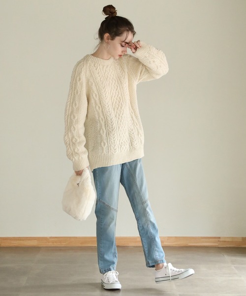 aity(アイティ)の「ウエストリブデニムサルエルパンツ(デニムパンツ・レディース・ブルー/ワンウォッシュ/ネイビー・M)」の11枚目の写真