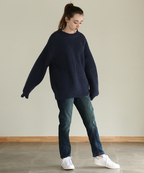 aity(アイティ)の「ウエストリブデニムサルエルパンツ(デニムパンツ・レディース・ブルー/ワンウォッシュ/ネイビー・M)」の4枚目の写真