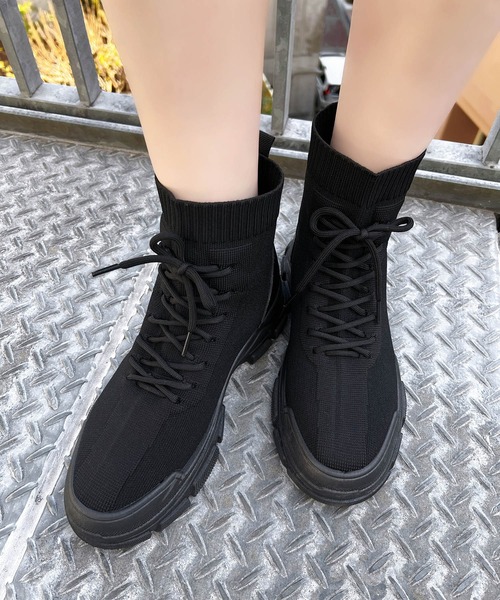 Figments（フィグメンツ）の「レースアップソックスブーツ（ブーツ・レディース・ブラック・MEDIUM/SMALL）」の7枚目の写真