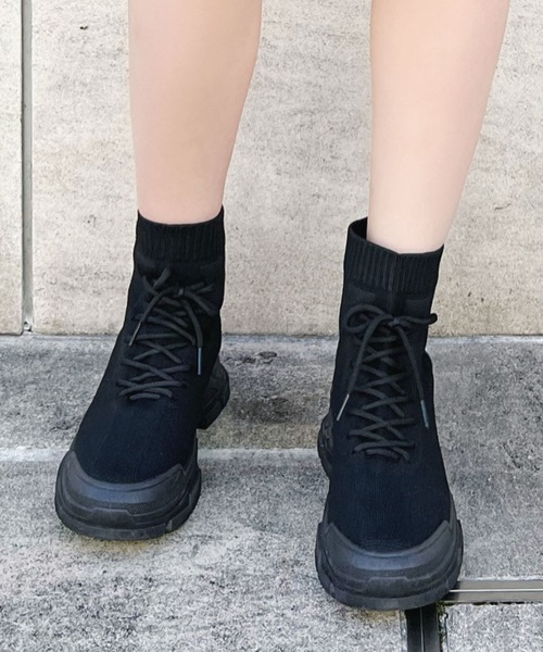 Figments（フィグメンツ）の「レースアップソックスブーツ（ブーツ・レディース・ブラック・MEDIUM/SMALL）」の10枚目の写真