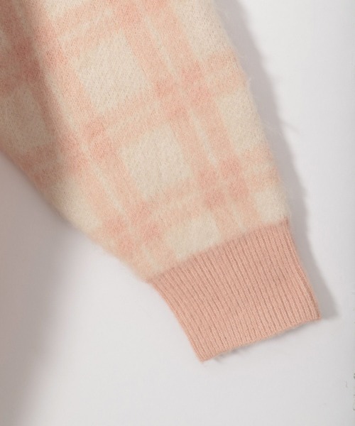 Heather（ヘザー）の「チェック柄ニットカーディガン　187356（カーディガン/ボレロ・レディース・アイボリー/グレー/グリーン/ピンク・FREE）」の7枚目の写真