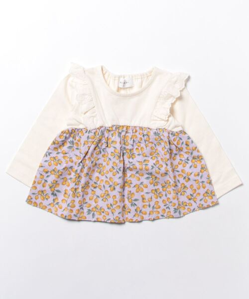 Will Mery（ウイルメリィ）の「レモン柄切替長袖Ｔシャツ（Tシャツ/カットソー・キッズ・レッド/オフホワイト・80/100/110/120/130/90）」の2枚目の写真