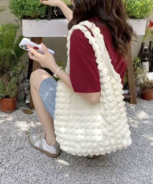 ammy.（エイミードット）の「【 ammy. / エイミードット 】 ふわふわ ぽこぽこ ワッフル トートバッグ（トートバッグ・レディース・ピンク/ホワイト/ブラック/イエロー/ブルー・FREE）」の10枚目の写真