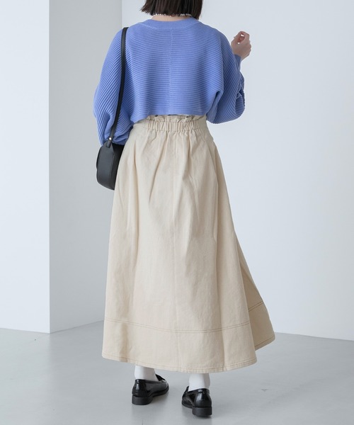 BONLECILL（ボンルシール）の「配色ステッチ タックフレア ハイウエストデニム/ツイルスカート（デニムスカート・レディース・ブラック/アイボリー/ネイビー・FREE）」の10枚目の写真