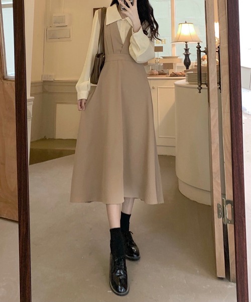 MAISON DE THERESE(メゾン ド テレーズ)の「Vネックベストワンピース(ワンピース・レディース・ブラック/ベージュ・L/M)」の9枚目の写真