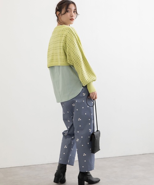 POU DOU DOU（プードゥドゥ）の「ボーダーアイレット編みショート丈ボレロカーディガン（カーディガン/ボレロ・レディース・ブラック/アイボリー/ライトグリーン・3）」の16枚目の写真