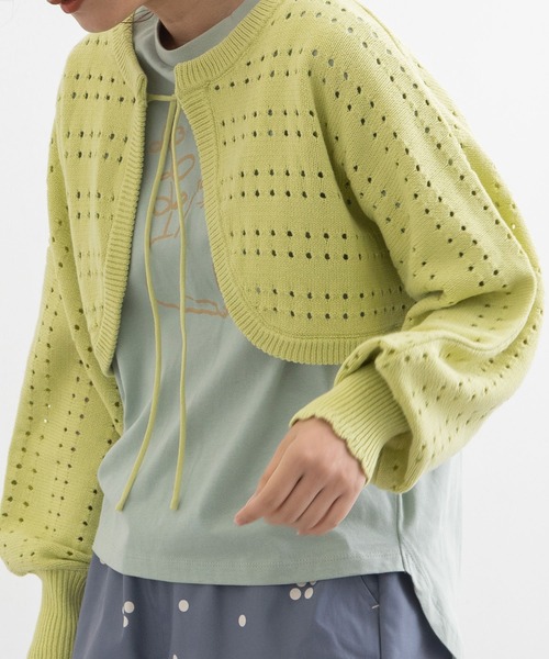 POU DOU DOU（プードゥドゥ）の「ボーダーアイレット編みショート丈ボレロカーディガン（カーディガン/ボレロ・レディース・ブラック/アイボリー/ライトグリーン・3）」の10枚目の写真